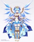  1girl angel armor blue_eyes blush breasts cleavage copyright_request eyebrows_visible_through_hair highres large_breasts long_hair looking_at_viewer official_art parted_lips rosuuri smile solo wings yellow_eyes 
