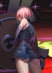  1girl ass bare_shoulders clouds elbow_gloves fate/grand_order fate_(series) from_behind gloves guratan looking_to_the_side pink_eyes pink_hair shield shielder_(fate/grand_order) short_hair solo star_(sky) thighs 