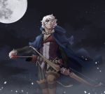  1boy bow_(weapon) eyepatch fire_emblem fire_emblem_if grin holding holding_weapon lilly0723euro moon night night_sky outdoors sky smile solo star weapon white_hair zero_(fire_emblem_if) 