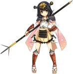  1girl armor black_hair full_body hair_ornament hairband hand_on_hip holding holding_spear holding_weapon looking_at_viewer ootakasayama_(oshiro_project) oshiro_project oshiro_project_re polearm short_hair skirt smile spear thigh-highs transparent_background weapon yellow_eyes yuunagi_(seventh_heaven) 