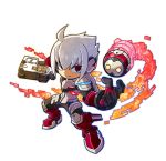  1boy acura_(gunvolt) ahoge azure_striker_gunvolt azure_striker_gunvolt_2 gun highres male_focus mighty_gunvolt mighty_gunvolt_burst official_art outline red_eyes simple_background solo weapon white_background white_hair 