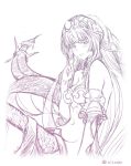  1girl bridal_veil echidna_(granblue_fantasy) finger_to_mouth granblue_fantasy lamia monochrome monster_girl navel nil_neko sketch veil 