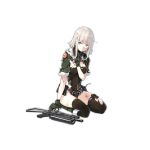  1girl bangs belt belt_pouch black_legwear blue_eyes blunt_bangs boots breasts covering covering_breasts cross-laced_footwear dagger expressionless eyebrows_visible_through_hair full_body fur_trim girls_frontline gloves green_gloves grey_hair gun hao_(patinnko) headphones highleg highleg_leotard holster knee_boots lace-up_boots leotard looking_away medium_breasts pp-19_(girls_frontline) pp-19_bizon sitting solo submachine_gun thigh-highs thigh_holster torn_clothes transparent_background turtleneck walkie-talkie wariza weapon 