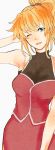  1girl blonde_hair blue_eyes breasts excellen_browning hand_in_hair hayuki106 long_hair one_eye_closed side_slit solo super_robot_wars 