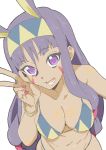  1girl absurdres animal_ears bikini breasts dark_skin donguri_suzume facial_mark fate/grand_order fate_(series) hairband highres long_hair looking_at_viewer nail_polish navel nitocris_(fate/grand_order) open_mouth purple_hair rabbit_ears smile swimsuit violet_eyes white_background 