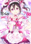  119 1girl \m/ birthday black_hair character_name dated engrish food_themed_hair_ornament grin hair_ornament happy_birthday heart highres long_hair love_live! love_live!_school_idol_project nico_nico_nii ranguage red_eyes ribbon smile strawberry_hair_ornament twintails yazawa_nico 