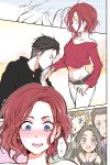  !? 2girls 3boys :d beard black_hair blonde_hair blue_eyes blush brown_hair closed_eyes comic emil_nekola facial_hair hand_kiss heart kiss michele_crispino mila_babicheva multiple_boys multiple_girls musical_note nana_natsunemu open_mouth otabek_altin redhead sara_crispino silent_comic smile spoken_heart spoken_musical_note violet_eyes yuri!!!_on_ice 