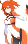  1girl ahoge bodysuit breasts cleavage fate/grand_order fate_(series) fujimaru_ritsuka_(female) medium_breasts nagidori orange_eyes orange_hair side_ponytail smile solo white_background 