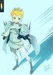  1girl belt blonde_hair blue_boots blue_eyes boots cape clenched_hand color_guide earrings eruca from_above full_body jewelry radiant_historia sasha_gladysh shadow short_hair solo 