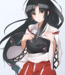  1girl black_hair cosplay hair_ribbon hechi_(hechi322) japanese_clothes kantai_collection long_hair muneate ribbon shouhou_(kantai_collection) smile solo zuihou_(kantai_collection) zuihou_(kantai_collection)_(cosplay) 