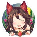  1girl :3 animal_ears bamboo bamboo_forest blush brooch brown_hair closed_eyes fangs forest heart imaizumi_kagerou jewelry konata_gazel long_hair moon nail_polish nature night red_nails smile touhou wolf_ears 