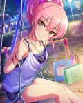  10s 1girl artist_request bag bench bow bracelet building earrings heart heart_earrings heart_necklace idolmaster idolmaster_cinderella_girls jewelry jougasaki_mika necklace night official_art paper_bag park_bench pink_bow pink_hair tree yellow_eyes 