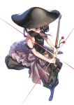  1girl armor bare_shoulders black_hair chise_(princess_principal) face_mask frills full_body geta japanese_armor jingasa katana mask princess_principal puffy_pants sheath short_hair simple_background solo suneate sword totsuki_kakeru unsheathing weapon white_background 