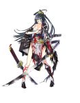  1girl ;q ahoge bare_shoulders black_hair breasts broken broken_sword broken_weapon cleavage full_body hair_ornament katana large_breasts long_hair official_art okayama_(oshiro_project) one_eye_closed oshiro_project oshiro_project_re sarashi smile sword tearing_up tongue tongue_out torn_clothes transparent_background tsurukame very_long_hair violet_eyes weapon 