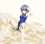  barefoot beach competition_swimsuit kirisato_itsuki legs nagato_yuki one-piece_swimsuit sitting suzumiya_haruhi_no_yuuutsu swimsuit water wet 