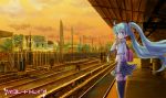  aqua_hair hatsune_miku long_hair necktie nishikawa_rina railroad_tracks skirt thigh-highs thighhighs train_station twintails vocaloid 