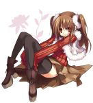  brown_hair flower hanepochi long_hair original red_eyes skirt sweater thigh-highs thighhighs twintails vest 
