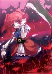  higanbana kurudaz onozuka_komachi red_eyes red_hair redhead scythe spider_lily touhou twintails 