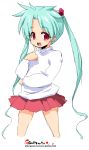  aqua_hair hair_tie kawai_sasami long_hair oekaki onija_taro onija_tarou pink_eyes pretty_sammy skirt solo sweater twintails very_long_hair 