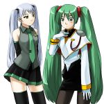  bad_id cosplay costume_switch crossover detached_sleeves gloves green_eyes green_hair hatsune_miku hatsune_miku_(cosplay) hoshino_ruri kidou_senkan_nadesico kidou_senkan_nadesico_-_prince_of_darkness martian_successor_nadesico multiple_girls necktie pantyhose parody silver_hair skirt tachibana_midori thigh-highs thighhighs twintails vocaloid white_hair yellow_eyes zettai_ryouiki 