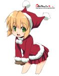  christmas gloves green_eyes hat oekaki onija_taro onija_tarou santa_hat short_hair skirt smile stocking_cap sweater 