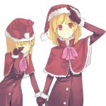  2girls christmas hama2224 original red_eyes santa_hat 