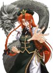  blood blood_on_face bloody_clothes braid china_dress chinadress chinese_clothes clenched_hand dragon eastern_dragon ex-meiling fighting_stance fist foreshortening hong_meiling outstretched_hand red_eyes red_hair redhead smile touhou tsurui twin_braids 
