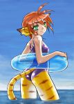  1girl animal_ears blush breasts breath_of_fire breath_of_fire_ii bustier cat_ears cat_tail dr.p facial_mark furry gloves green_eyes no_panties no_pants orange_hair pointy_ears redhead rinpoo_chuan short_hair solo staff tail 