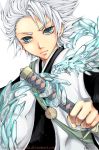  green_eyes haori hitsugaya_toushirou ice japanese_clothes male sword taichou_haori weapon white_hair 