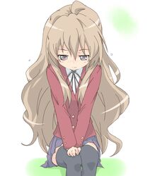  1girl aisaka_taiga blush brown_eyes brown_hair core_(mayomayo) embarrassed long_hair pout school_uniform skirt solo tears thigh-highs thighhighs toradora! zettai_ryouiki 