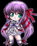  chibi demonbane green_eyes hair_ribbon hair_ribbons long_hair nakagami_takashi purple_hair ribbon ribbons takashi_(pixiv) 