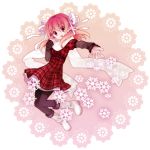  dress gradient_hair hair_ribbon hair_ribbons koto_(colorcube) long_sleeves multicolored_hair original outstretched_arm outstretched_hand pantyhose pink_hair plaid ribbon ribbons scarf smile snowflakes two-tone_hair 