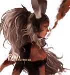 bad_id breasts bunny_ears character_name cleavage commentary dark_skin final_fantasy final_fantasy_xii fran helmet long_hair ponytail rabbit_ears red_eyes solo sumishuu title_drop viera white_hair 