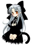  blush cat_tail dress kagetsu_tohya kagetsu_tooya len long_hair lowres melty_blood pointy_ears red_eyes ribbon ribbons tail tsukihime type-moon 