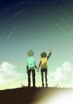  brown_hair cloud clouds couple gloves hand_holding holding_hands name_(pixiv) original short_hair sky star star_(sky) starry_sky stars 