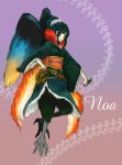  bad_id bird_girl feathered_wings green_hair harpy japanese_clothes kunai monster_girl tama_(songe) weapon wings 