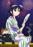  andou_mahoro fan fireworks highres incense japanese_clothes katori_buta kimono mahoromatic paper_fan slash uchiwa yukata 