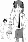  closed_eyes glasses highres kazari_uiharu labcoat manga misaka_mikoto monochrome necktie nurse shirai_kuroko short_hair skirt smile to_aru_kagaku_no_railgun to_aru_majutsu_no_index twintails uiharu_kazari 