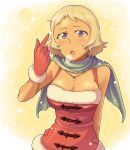  blue_eyes bowieknife breasts christmas cleavage dark_skin gloves hyakko ooba_minato scarf short_hair solo 