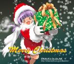  christmas gift gloves hat holding holding_gift original purple_hair santa_costume santa_hat scarf shibata_masahiro snow winter 