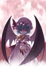  blue_hair demon_wings frills hat kiran moon night purple_eyes remilia_scarlet solo touhou violet_eyes wings 