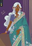  1girl blue_eyes circlet color_guide contrapposto dark_skin earrings facial_mark hyakujuu-ou_golion indian_clothes jewelry long_hair looking_away necklace pointy_ears princess_allura sari sasha_gladysh silver_hair smile voltron:_legendary_defender 