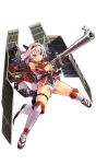  &gt;:| 1girl aizuwakamatsu_(oshiro_project) antique_firearm architecture armor breastplate castle east_asian_architecture firearm full_body gun hairband holding holding_weapon horns kekemotsu looking_at_viewer looking_up no_panties official_art oshiro_project oshiro_project_re red_eyes rifle shachihoko short_hair smile thigh-highs transparent_background weapon white_hair 