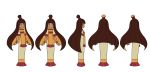  1girl black_eyes blonde_hair blush_stickers brown_hair character_sheet dark_skin dress highres indivisible long_hair multicolored_hair multiple_views nuna_(indivisible) official_art resized smile topknot turnaround two-tone_hair 
