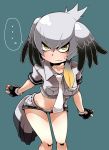  1girl ayame_(0419) black_hair gloves kemono_friends long_hair looking_at_viewer multicolored_hair necktie orange_hair shoebill_(kemono_friends) side_ponytail silver_hair solo tail yellow_eyes 