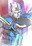  1boy 80s autobot blue_eyes holding ichira-san jetfire looking_at_viewer machine machinery mecha no_humans oldschool personification robot simple_background smile solo transformers upper_body 