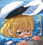  10s 1boy 1girl admiral_(kantai_collection) artist_name artist_request blonde_hair bubble glasses gloves hat i-8_(kantai_collection) kantai_collection peaked_cap water white_gloves 