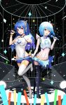  2girls animal_ears bili_girl_22 bili_girl_33 bilibili_douga black_legwear blue_hair blush breasts cat_ears fake_animal_ears hairband hd-hlh-3h highres holding holding_microphone large_breasts long_hair looking_at_viewer microphone multiple_girls open_mouth short_hair short_ponytail side_ponytail smile thigh-highs white_legwear 