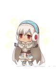  1girl altera_(fate) altera_the_santa black_mittens blush brown_eyes capelet coat dark_skin earmuffs fate/grand_order fate_(series) fur-trimmed_capelet fur-trimmed_coat fur_trim long_sleeves makishima_azusa mittens multicolored_coat outstretched_arms short_hair snow solo spread_arms standing veil white_background white_capelet white_hair winter_clothes winter_coat 