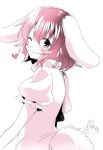  1girl ;3 animal_ears bangs black_hair blush bunny_tail commentary hair_between_eyes heart highres inaba_tewi looking_at_viewer mana_(gooney) monochrome one_eye_closed puffy_short_sleeves puffy_sleeves rabbit_ears short_hair short_sleeves signature simple_background sketch solo tail touhou white_background 